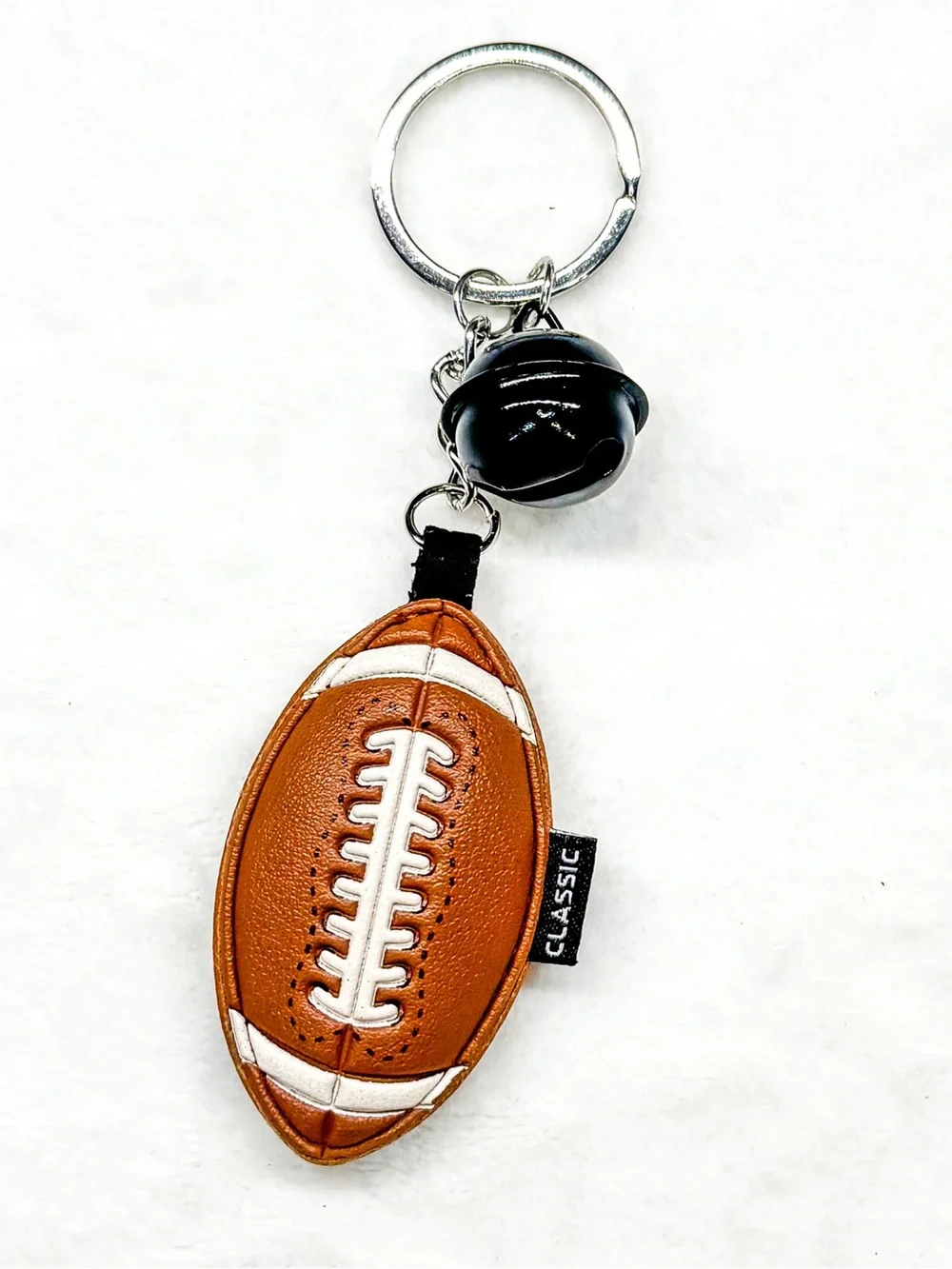 Football Keychain with Bell – Faux Leather Sports Key Ring